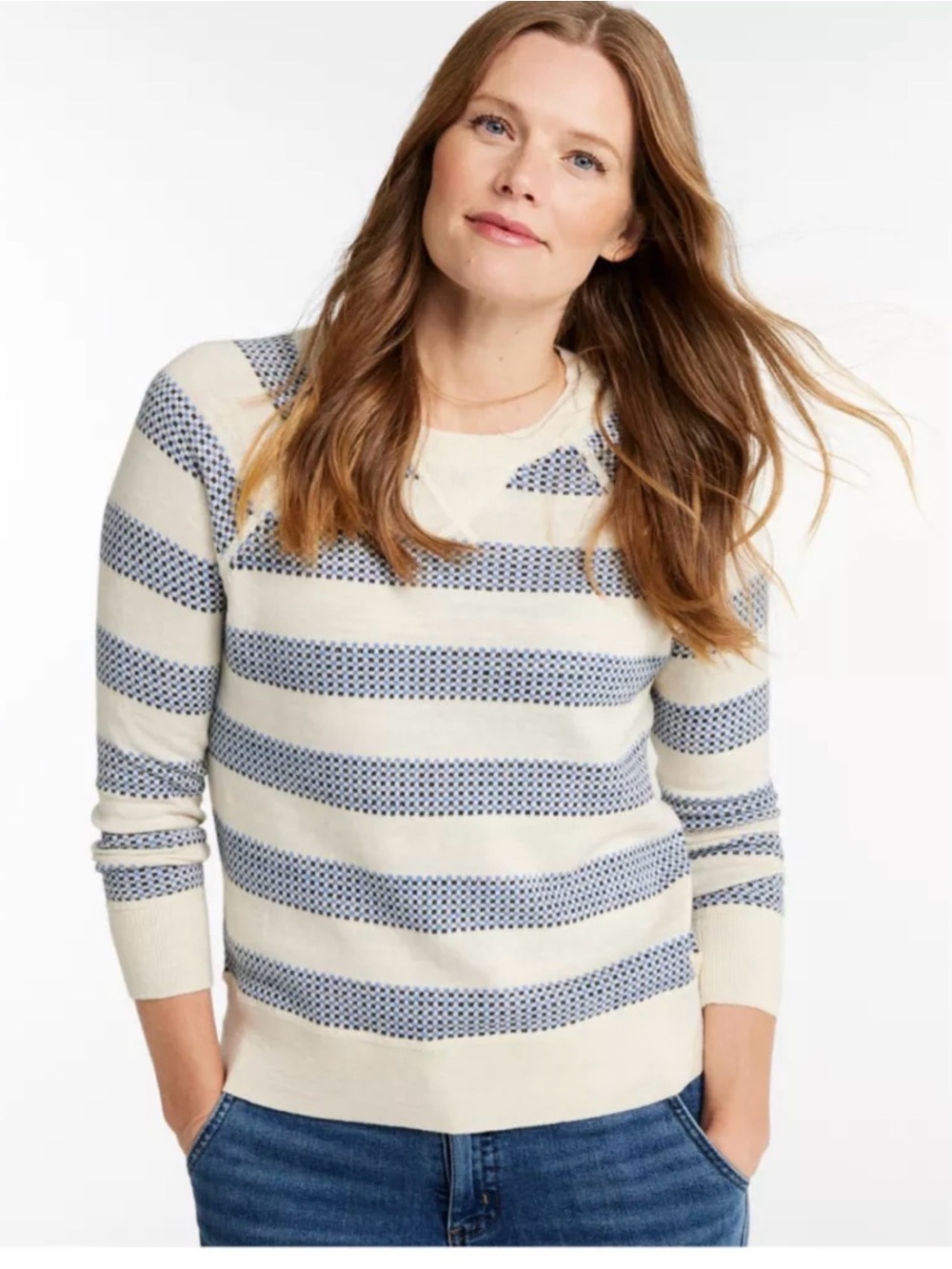 L.L. Bean Organic Cotton Crewneck Sweater Geometric Stripe Size M
